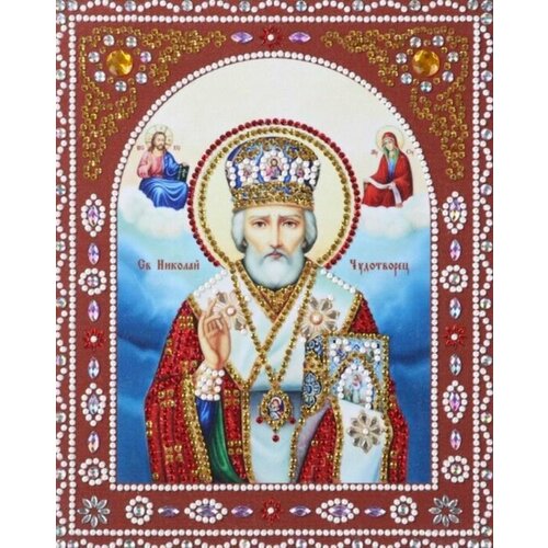 Алмазная мозаика 20х30см Икона Николай Чудотворец 30 цветов страз картонная коробка 738₽