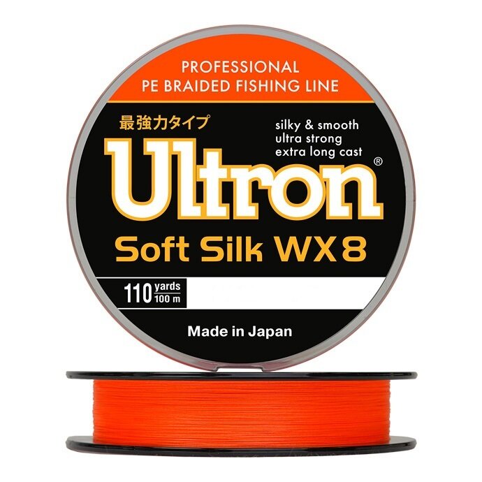 Шнур ULTRON WX 8 Soft Silk 0,12 мм, 10,0 кг, 100 м, оранжевый