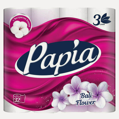 Изображение товара PAPIA Bali Flower 3-слойная туалетная бумага 32 шт в уп. 140 листов, парфюмированная