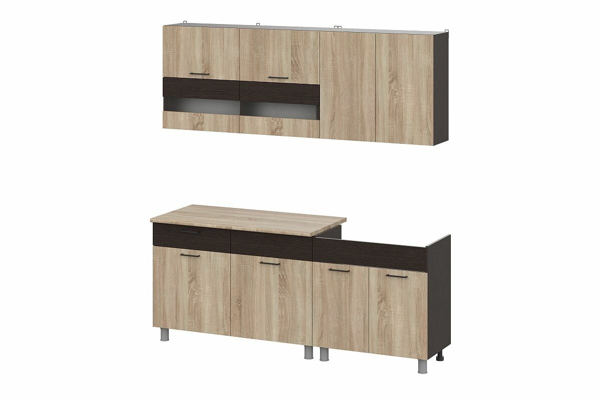 Кухонный гарнитур (кухня)"Босфор" (2м) Дуб Венге/Дуб Сонома, столешница Дуб сонома 26 мм, 2000х2140х600 интерьер-центр — фото 1