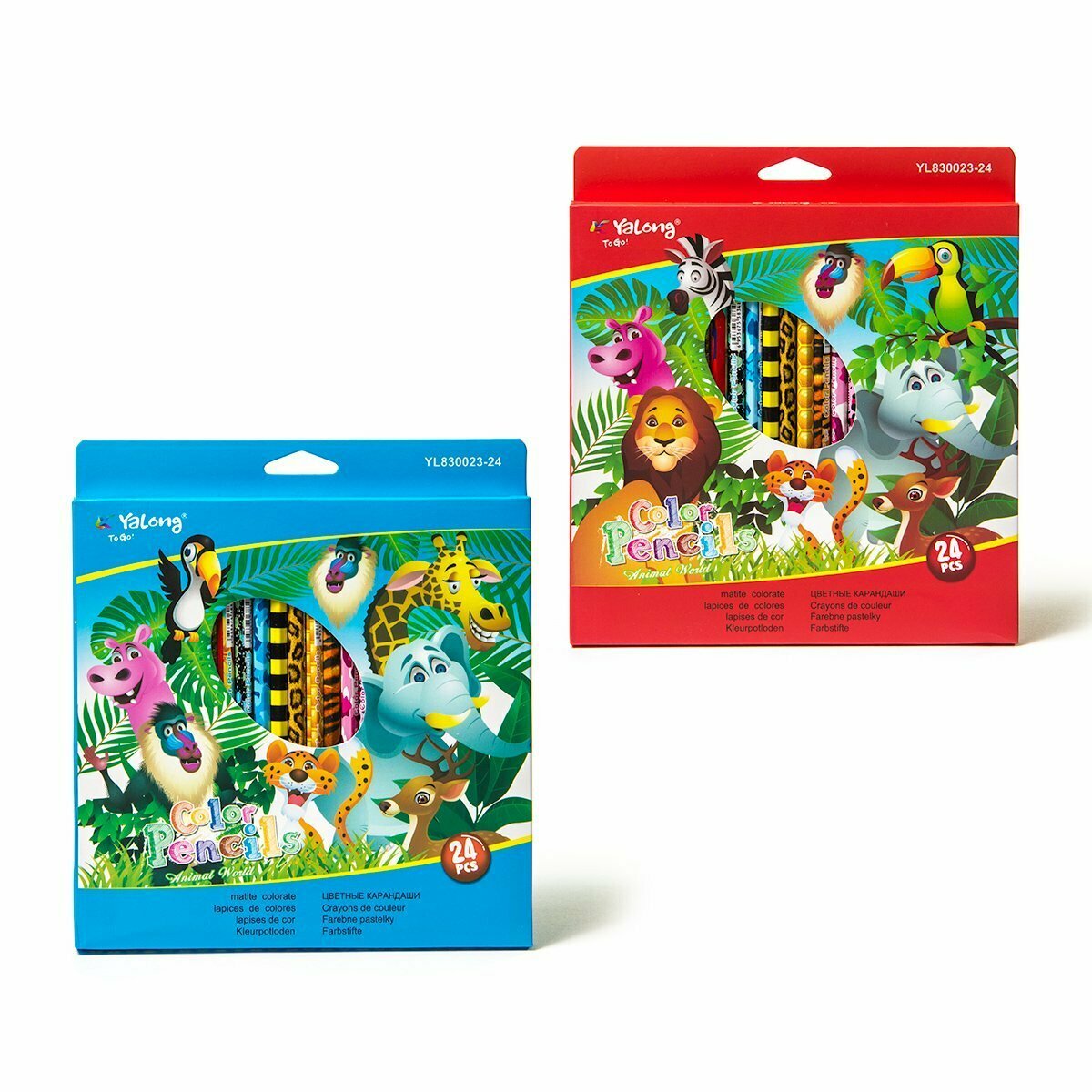 Цветные карандаши Yalong "ZOO-4", шестигранные, 24 цвета, заточенные