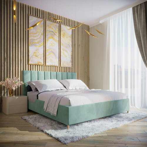 Изображение товара 120х190, Двуспальная кровать с подъемным механизмом ИнРум Line, велюр мятный , с ножками