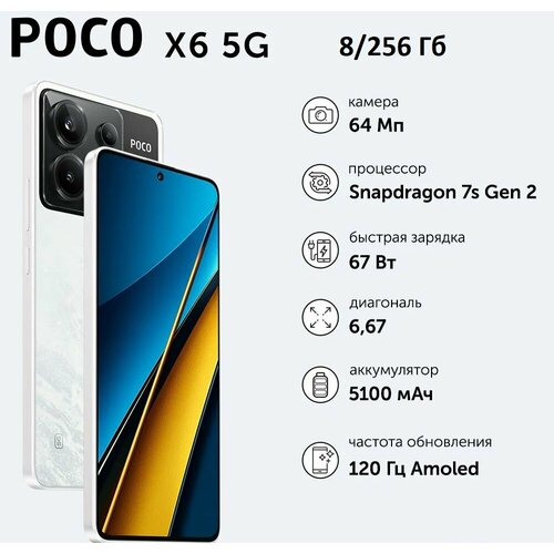 Смартфон Xiaomi POCO X6 5G 8256 Гб Белый Глобальная версия 28700₽