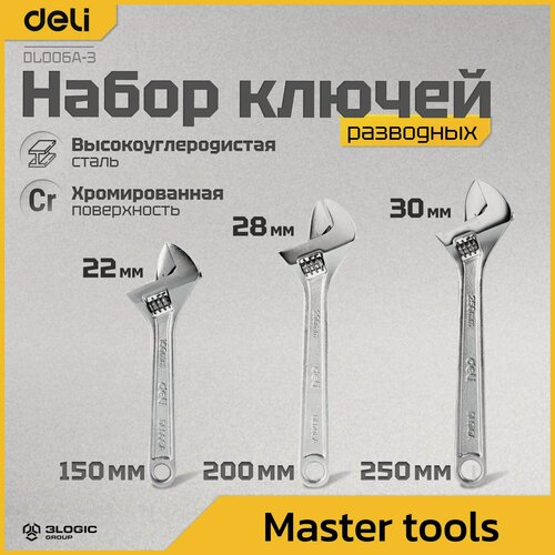 Изображение товара Набор разводных гаечных ключей 3шт DELI DL006A-3 150/200/250мм