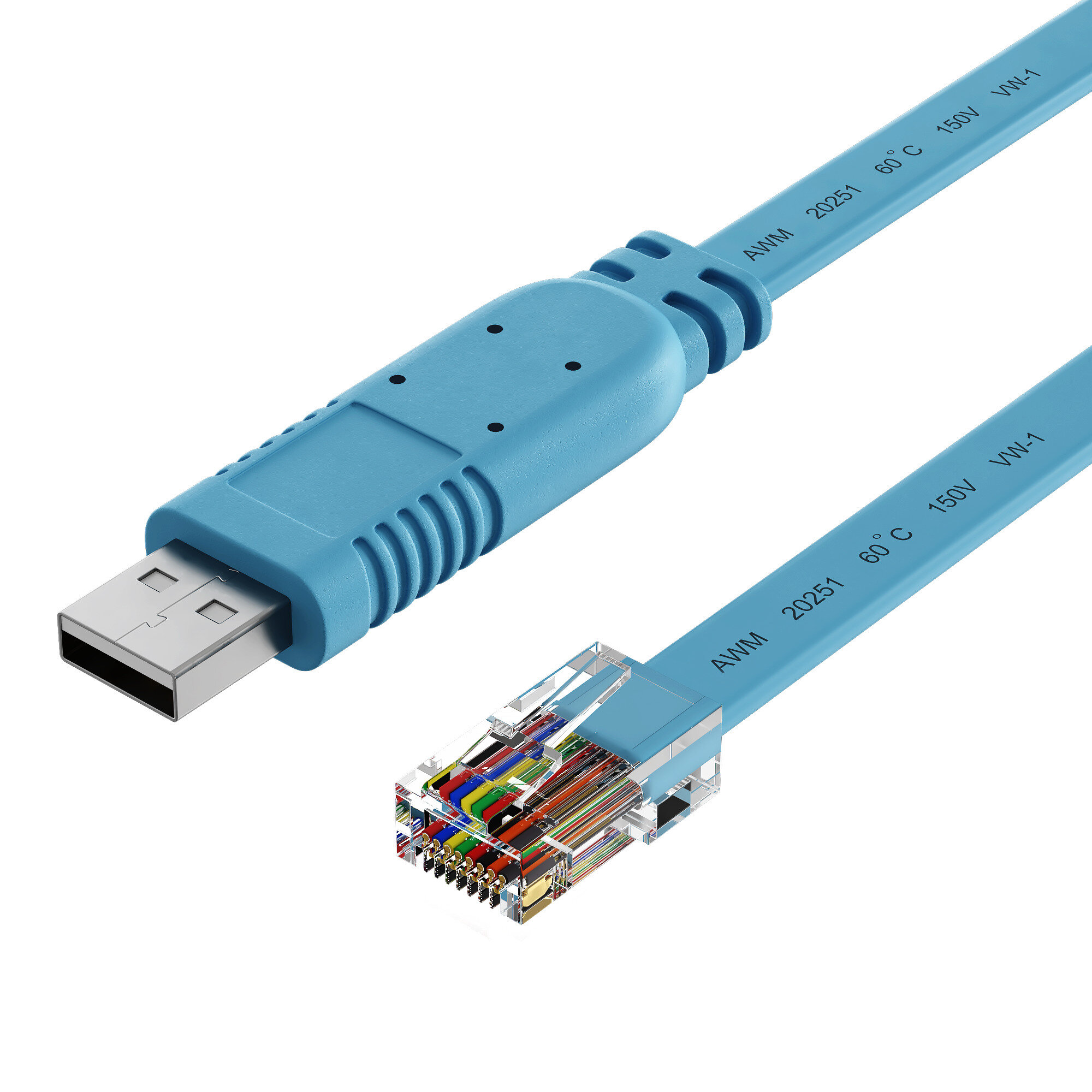Консольный кабель FTDI USB (A) к RJ-45 (RS232) адаптер GSMIN C45 для подключения к сетевому оборудованию Cisco, Huawei, H3C 1.8м (Голубой)