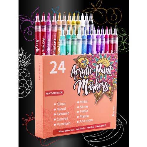 Акриловые маркеры CMGS набор для рисования и скетчинга, фломастеры для ткани на водной основе 24 штук 0.7-3 мм