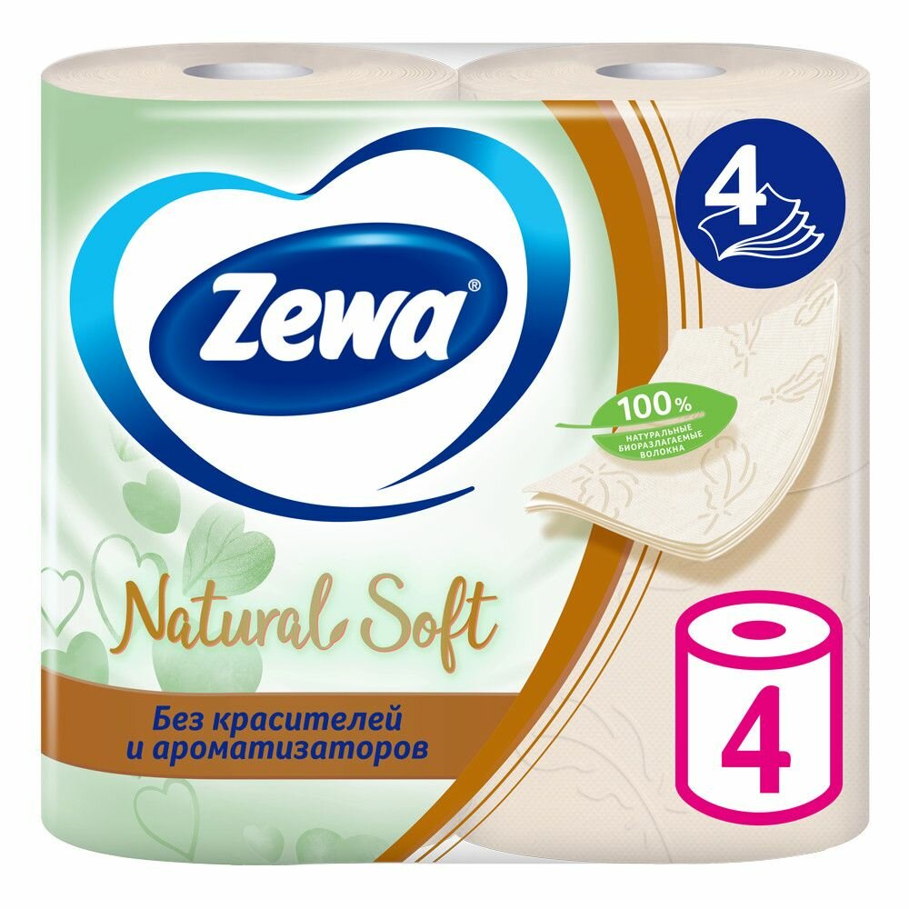 Zewa туалетная бумага soft natural 4х слойная 4 рулона