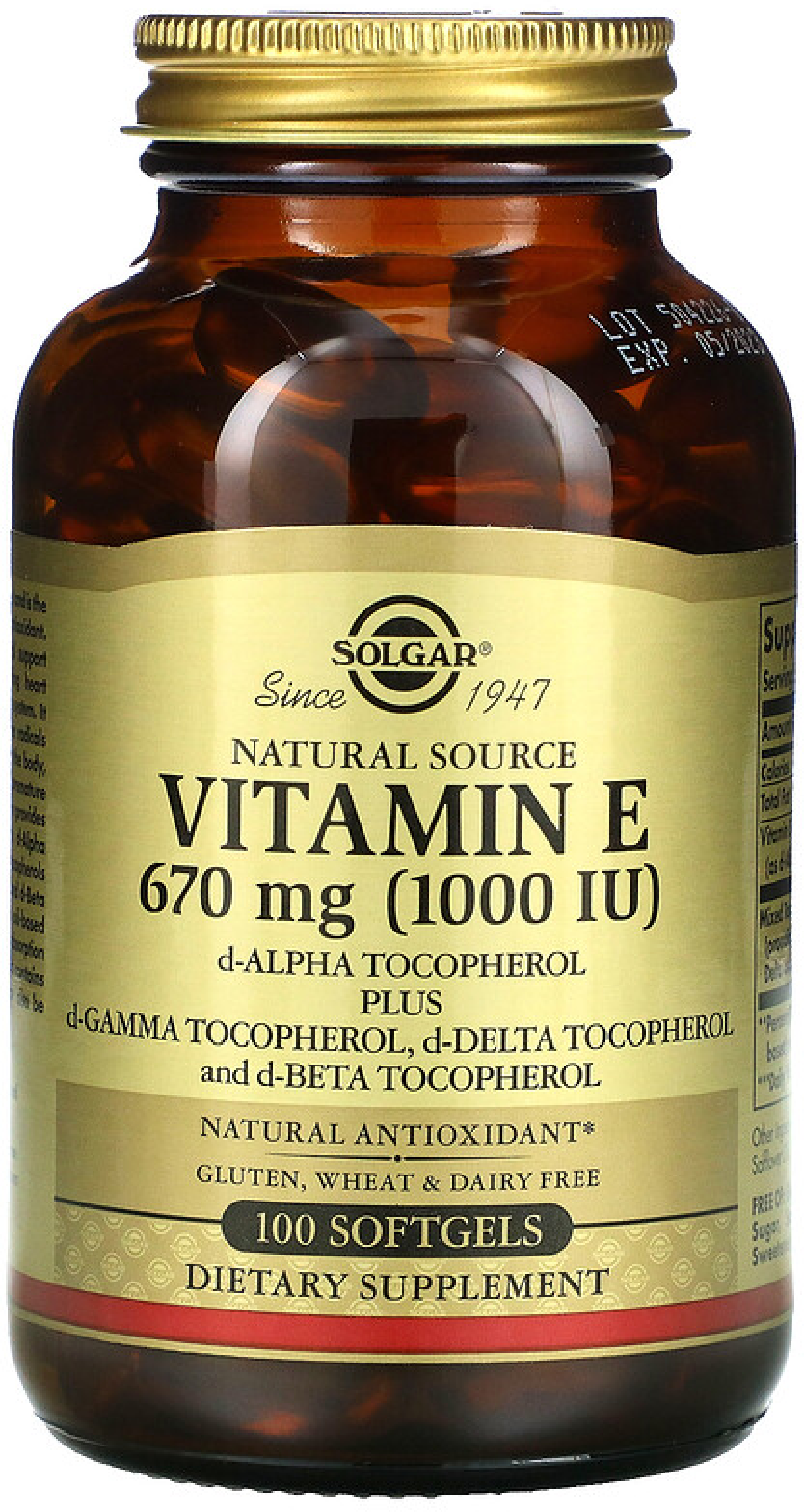 Solgar Natural Source Vitamin E Витамин Е природного происхождения 670 мг 1000 МЕ 100 мягких желатиновых капсул