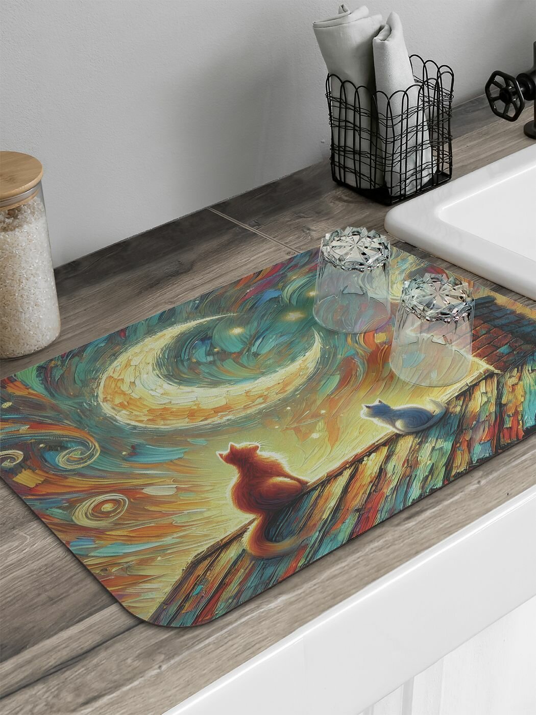 Коврик для сушки посуды прямоугольный "Коты маслом" 58x38 см, JoyArty