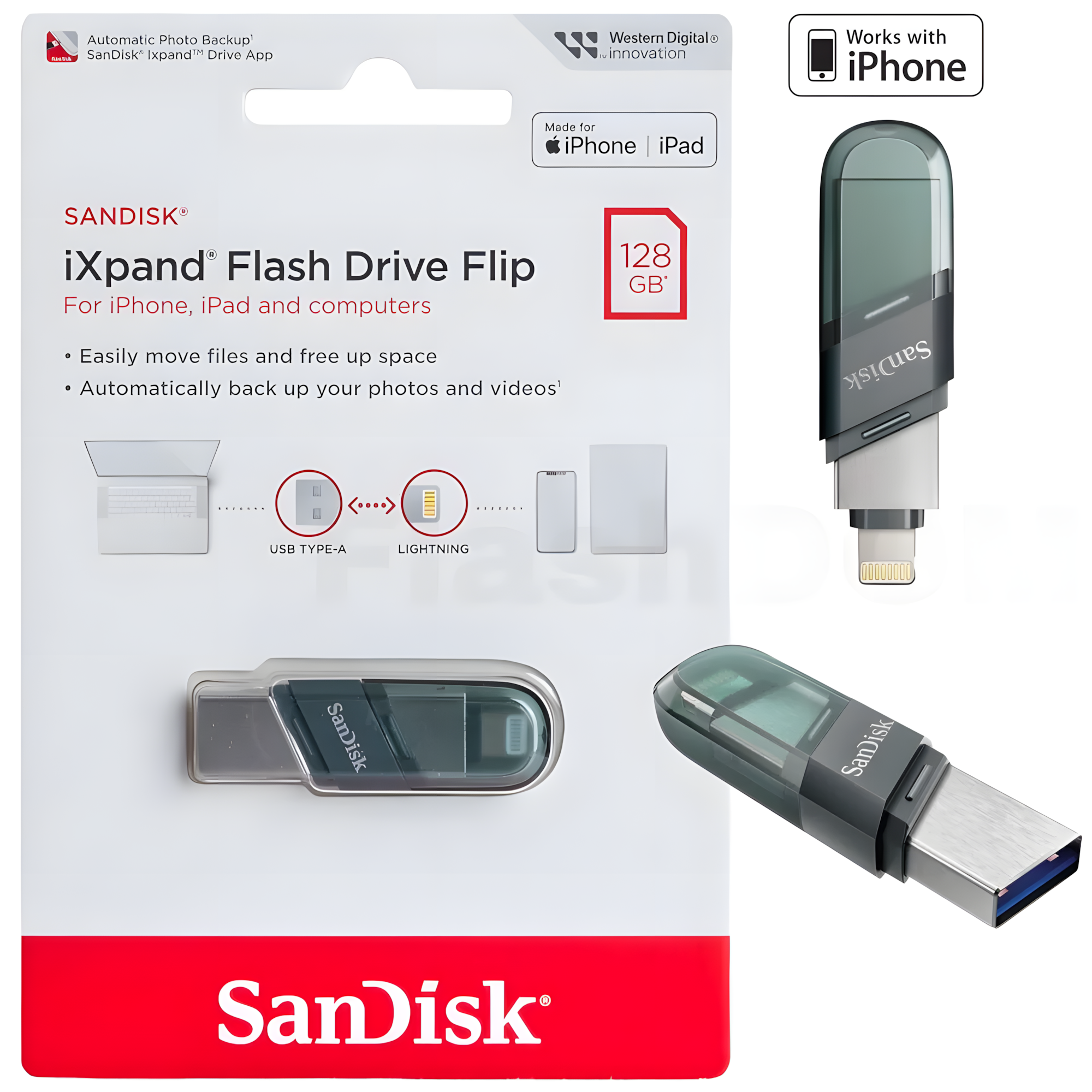 Флеш-накопитель SanDisk 128 ГБ iXpand Flash Drive Flip USB 3.1
