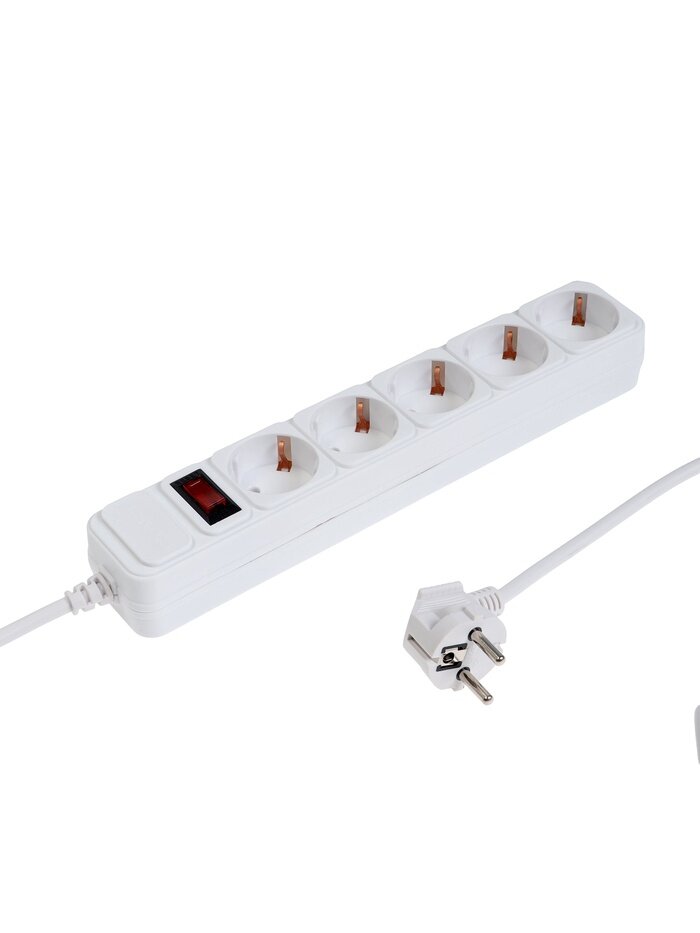 Сетевой фильтр старт 5 розеток 3 м 10А ПВС 3*075 мм2 с з/з с выкл IP 20 белый 10942777
