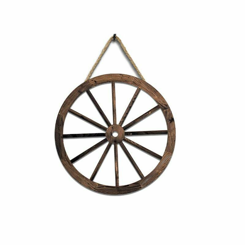 Деревянное настенное украшение колесо с трафаретной техникой для рустикальных элементов интерьера 30 см