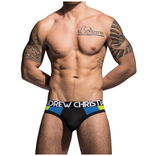 фото Трусы-брифы "racer brief - black/blue/yellow / andrew christian / салатовый / размер s