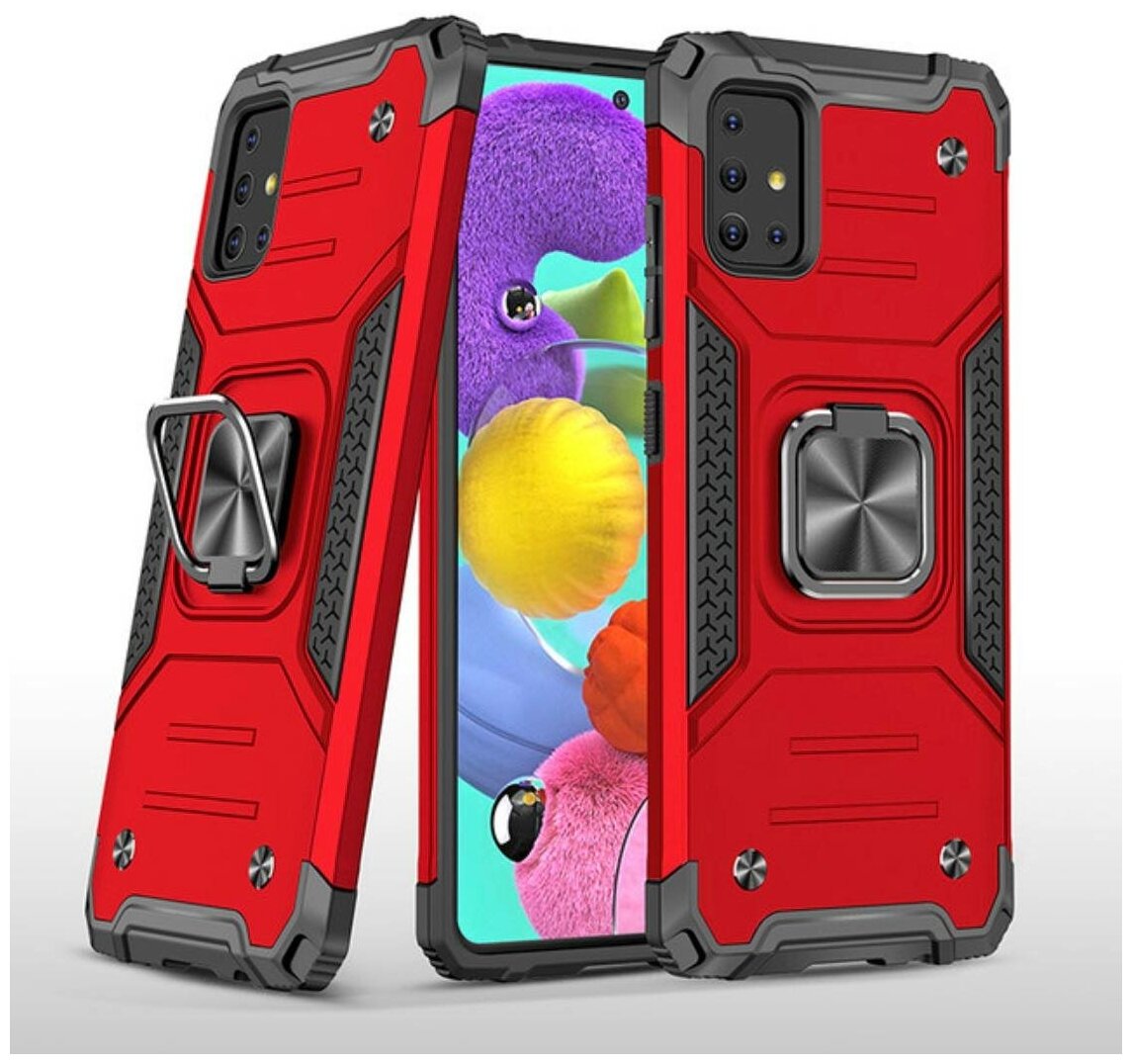 Противоударный чехол для Xiaomi Redmi Note 11 / 11s красный с пластиной для магнитного автодержателя и кольцом подставкой