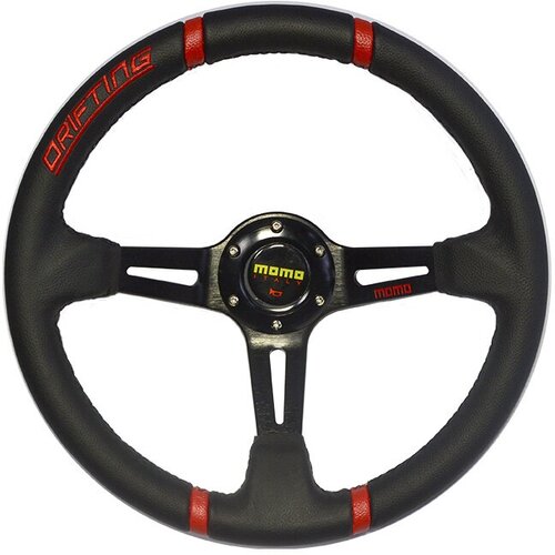 Руль спортивный MOMO Drifting вынос кожа красный