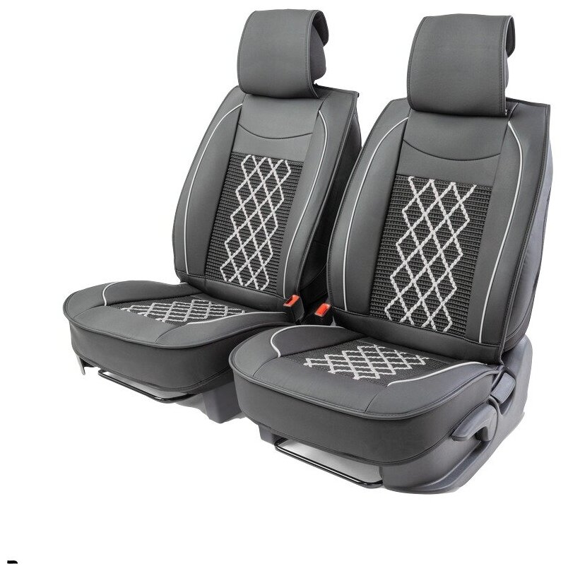 Накидки на передние сиденья Car Performance CUS-2092 BK/GY, 2 шт, Экокожа, поролон 12 мм, чёрн./серый