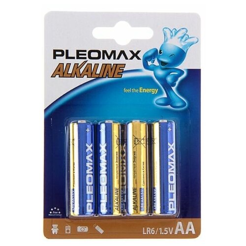 Батарейка алкалиновая Pleomax, AA, LR6-4BL, 1.5В, блистер, 4 шт. батарейка алкалиновая nanfu aa lr6 4bl 1 5в блистер 4 шт