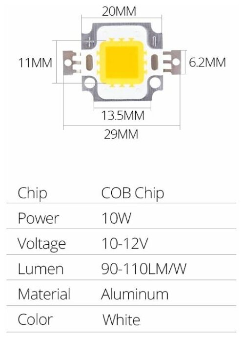 Светодиодные чипы ABC 10W 10-12V холодный белый (3 шт.) - фотография № 2