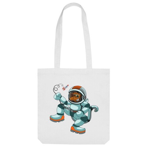 сумка обезянка космонавт ярко синий Сумка шоппер Us Basic, белый