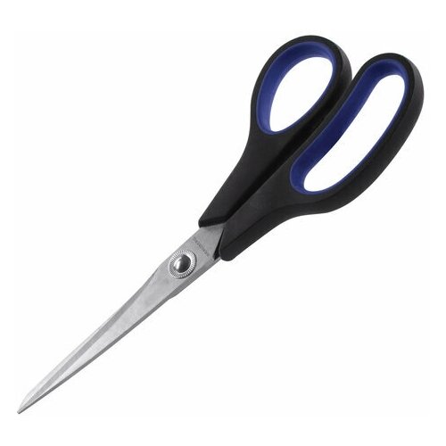 Ножницы Brauberg Soft Grip 216мм, асимметричные ручки, остроконечные, серо-зеленые (230763), 12шт.