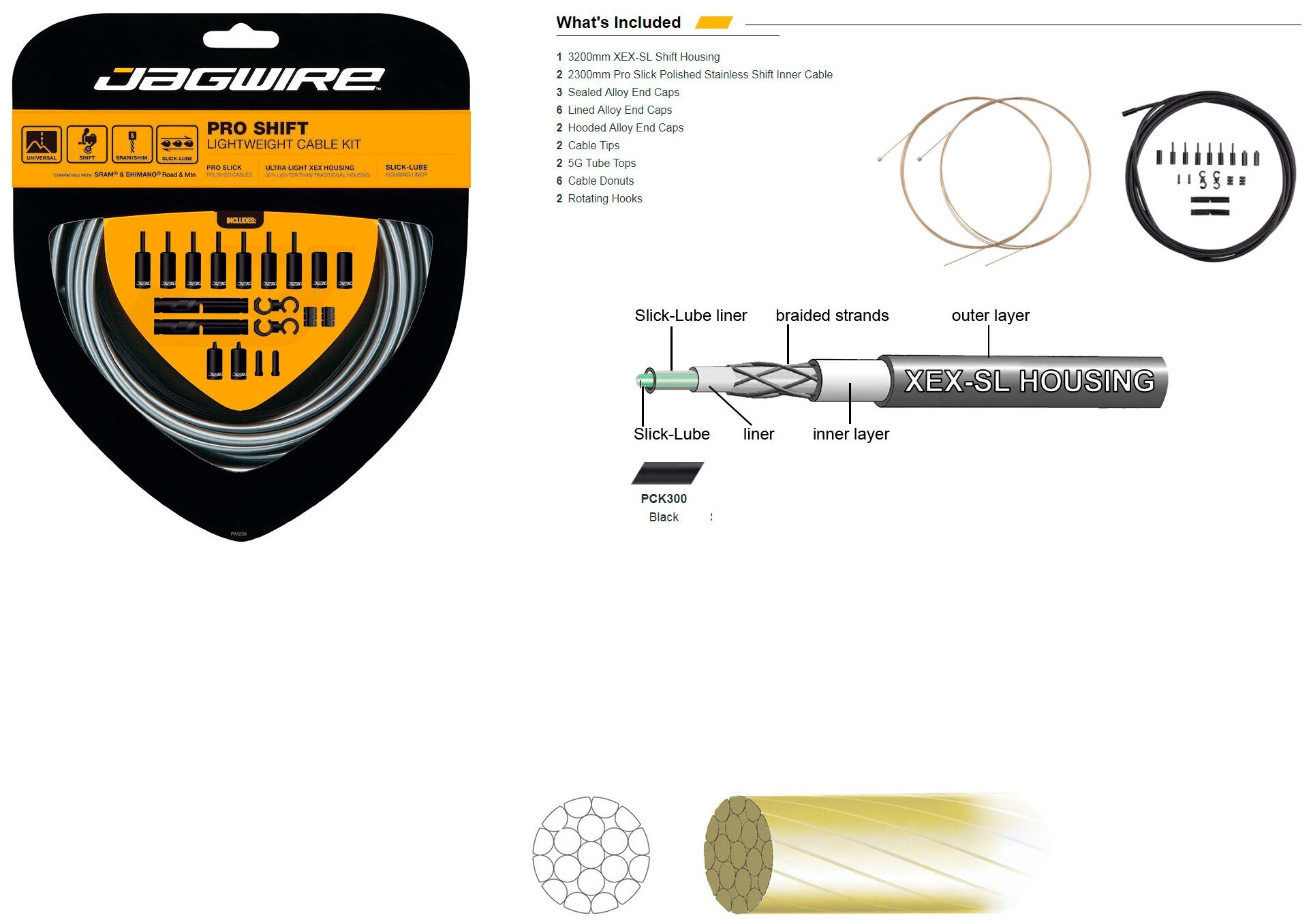 Комплект тросов переключения JAGWIRE Pro Shift Kit с рубашкой, заглушками, крючками, черный, PCK500