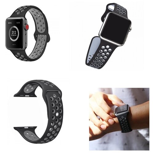 фото Силиконовый ремешок гибкий для часов apple watch band 38 40 прилегающий (черно-серый) daprivet
