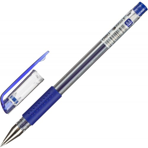 Ручка гелевая неавтоматическая Deli диамет шарика 0,5мм резин манжета синяя - 12 шт.