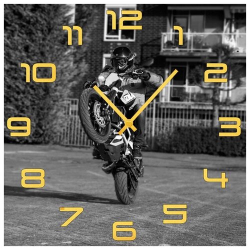 фото Svs настенные часы svs 4001777 черно-белый мотоциклист