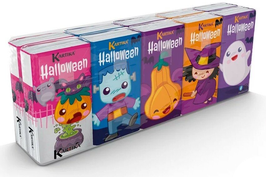 Бумажные платочки World Cart "Helloween", 4-х слойные, 10 пачек, 9 листов, 21х21 см