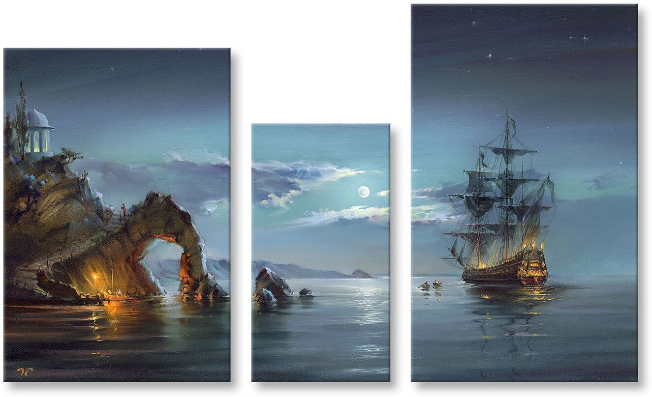 Картина модульная, "Лунная ночь", 100х60 см, художник - Романов Роман. Холст на деревянном подрамнике, Арт. РР-м1