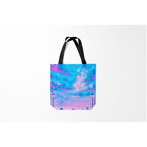 фото Сумка-шоппер / 40х40 см / неоновые принты / космос розовые облака burnettie