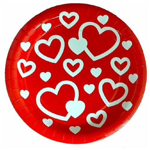 фото Тарелка бумажная красная с сердцами, 17 см, 6 шт. сфера