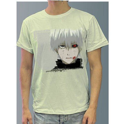 фото Футболка мужская белая молочный оттенок из хлопка с dtf принтом аниме токийский гуль - 58 будь на стиле