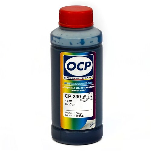 Чернила OCP CP 230 голубые пигментные для картриджей Canon MAXIFY PGI-1400C/2400C 100мл. чернила ocp cp 115 голубые пигментные для epson durabrite принтеров 100мл