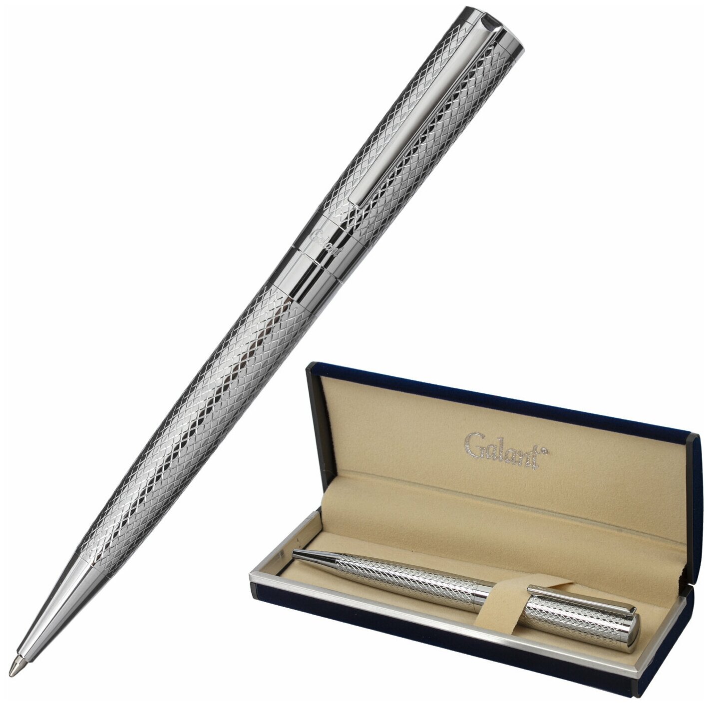 Ручка подарочная шариковая Galant "etude", корпус серебристый, детали хром, узел 0,7 мм, синяя, 1435 .