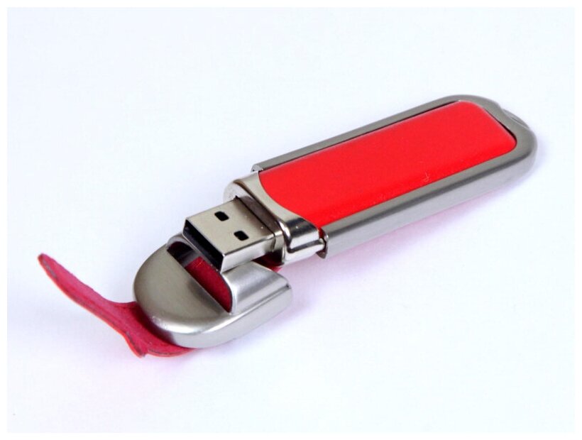Кожаная флешка для нанесения логотипа с массивным корпусом (4 Гб / GB USB 2.0 Красный/Red 212 Недорого)