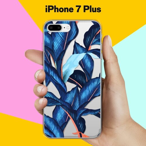 Силиконовый чехол Синие листья на Apple iPhone 7 Plus силиконовый чехол на apple iphone 7 plus айфон 7 плюс нарисованные пальмовые листья прозрачный