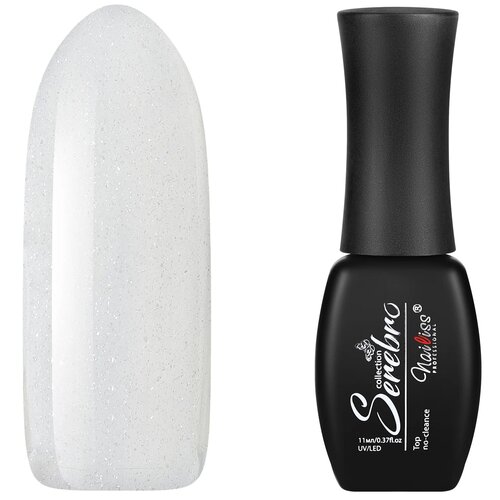 Топ для гель-лака Serebro без липкого слоя, с блестками серебро, глянцевый, 11 мл