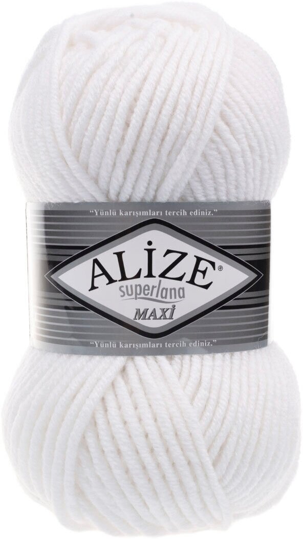 Пряжа для вязания ALIZE 'Superlana maxi', 100г, 100м (75% акрил, 25% шерсть), ТУ (55 белый), 5 мотков
