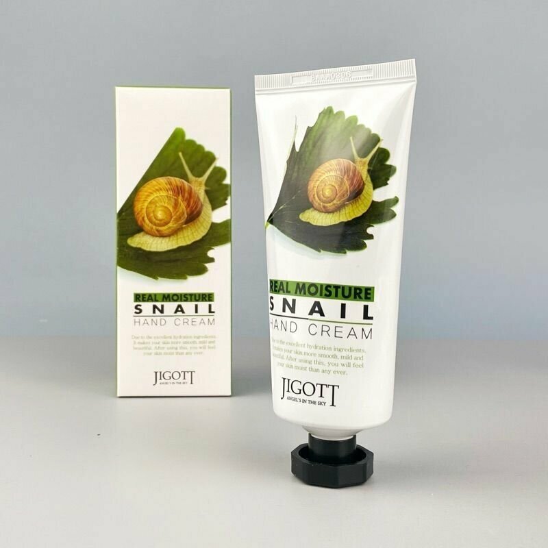 Jigott Крем для рук увлажняющий с муцином улитки 100 мл от пигментации для омоложения кожи Real Moisture Snail Hand Cream Корея