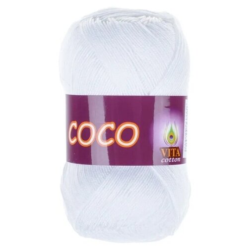 Пряжа COCO VITA Cotton, 50г, 240м (Коко Вита Коттон) 100% мерсеризованный хлопок, цвет 3851 белый, 5шт