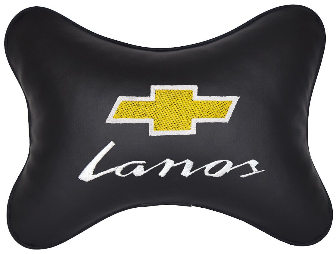 Автомобильная подушка на подголовник экокожа Black с логотипом автомобиля CHEVROLET Lanos