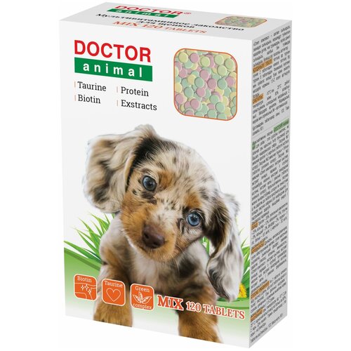 диронет 200 д с мелких пород и щенков 10 табл Мультивитаминное лакомство Doctor Animal Mix, для щенков, 120 таблеток