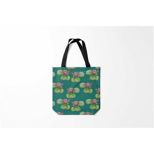 фото Сумка-шоппер / 40х40 см / тренды / цветы лотосы на темно бирюзовом фоне burnettie