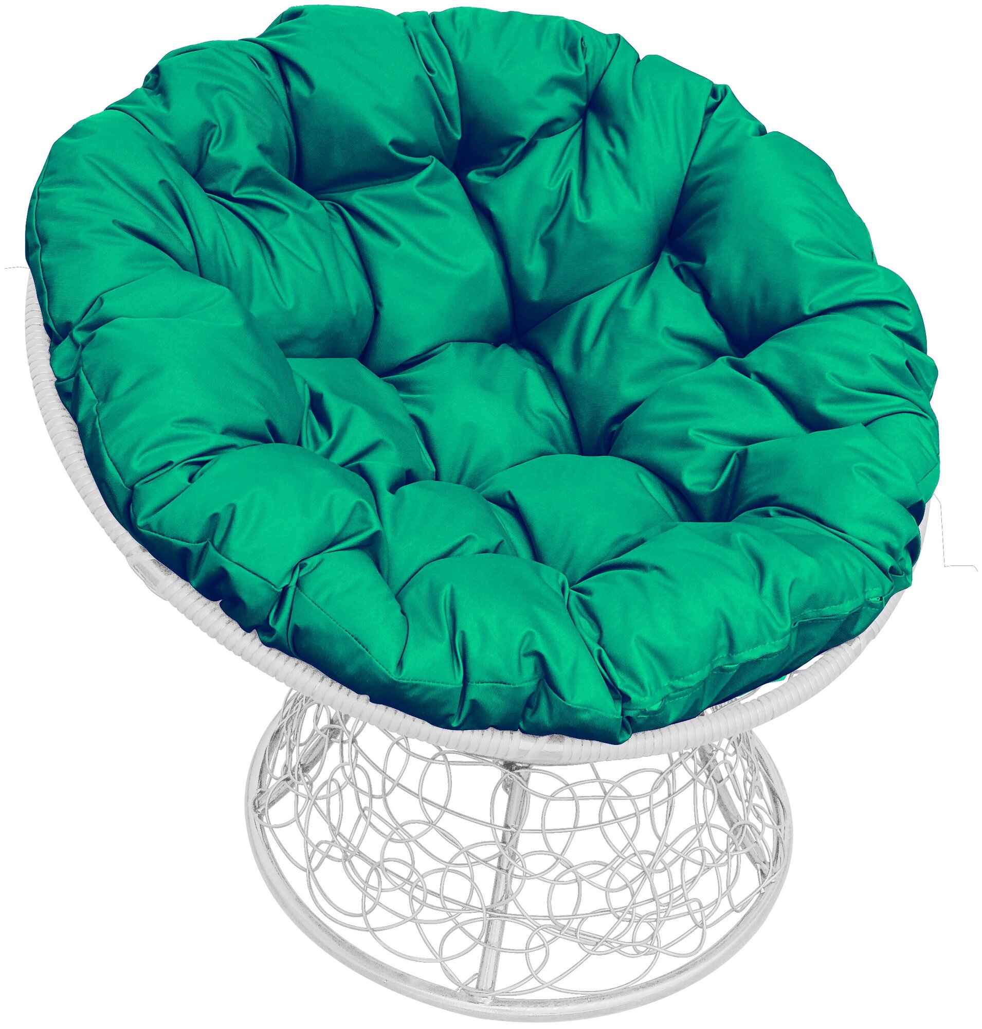 Кресло m-group папасан ротанг белое, зелёная подушка - фотография № 1