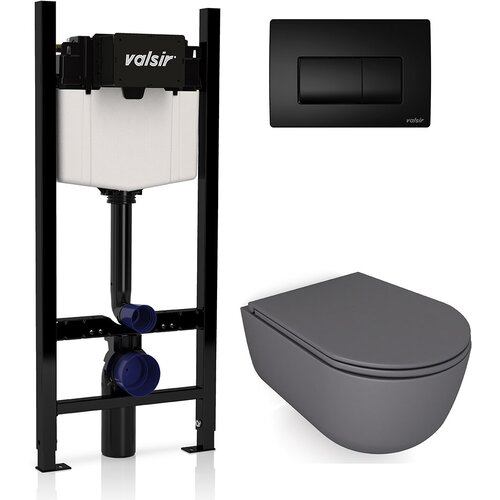 Комплект унитаза с инсталляцией Valsir Dream KIT VSBM 7334GM Slim P1 с сиденьем Микролифт и Черной матовой клавишей смыва