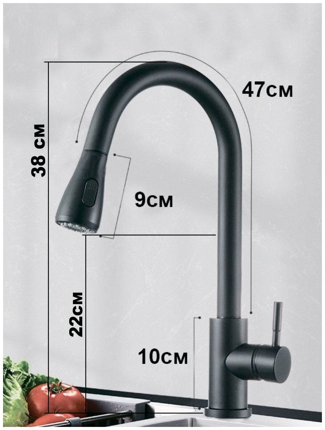 Смеситель для кухни/мойки/раковины с выдвижной лейкой "Kitchen Faucet - 304"/нержавеющая сталь/черный - фотография № 9