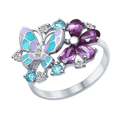 фото Серебряное кольцо sokolov 94012320 с фианитом и эмалью diamant-online