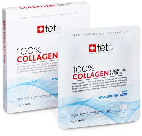 TETe Cosmeceutical 100 % Collagen Hydrogel Express Гидроколлагеновая экспресс-маска с гиалуроновой кислотой, 30 г, 4 мл