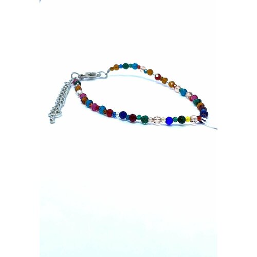 фото Браслет-цепочка радуга камня, циркон, искусственный камень, размер 18 см, мультиколор